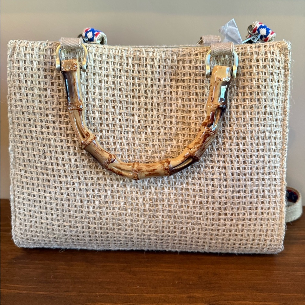 Embroidered Jute Crossbody Bag with Colorful Designs - Picture 2 of 5